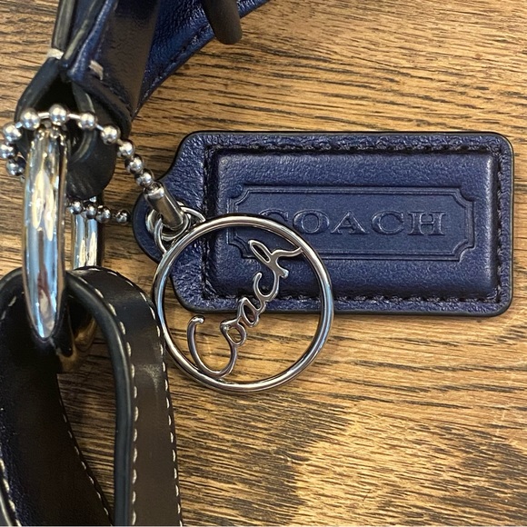 Coach Metallic Blue Pieced East West Duffle Hobo Bag Purse 2 Way Strap - Picture 5 of 9